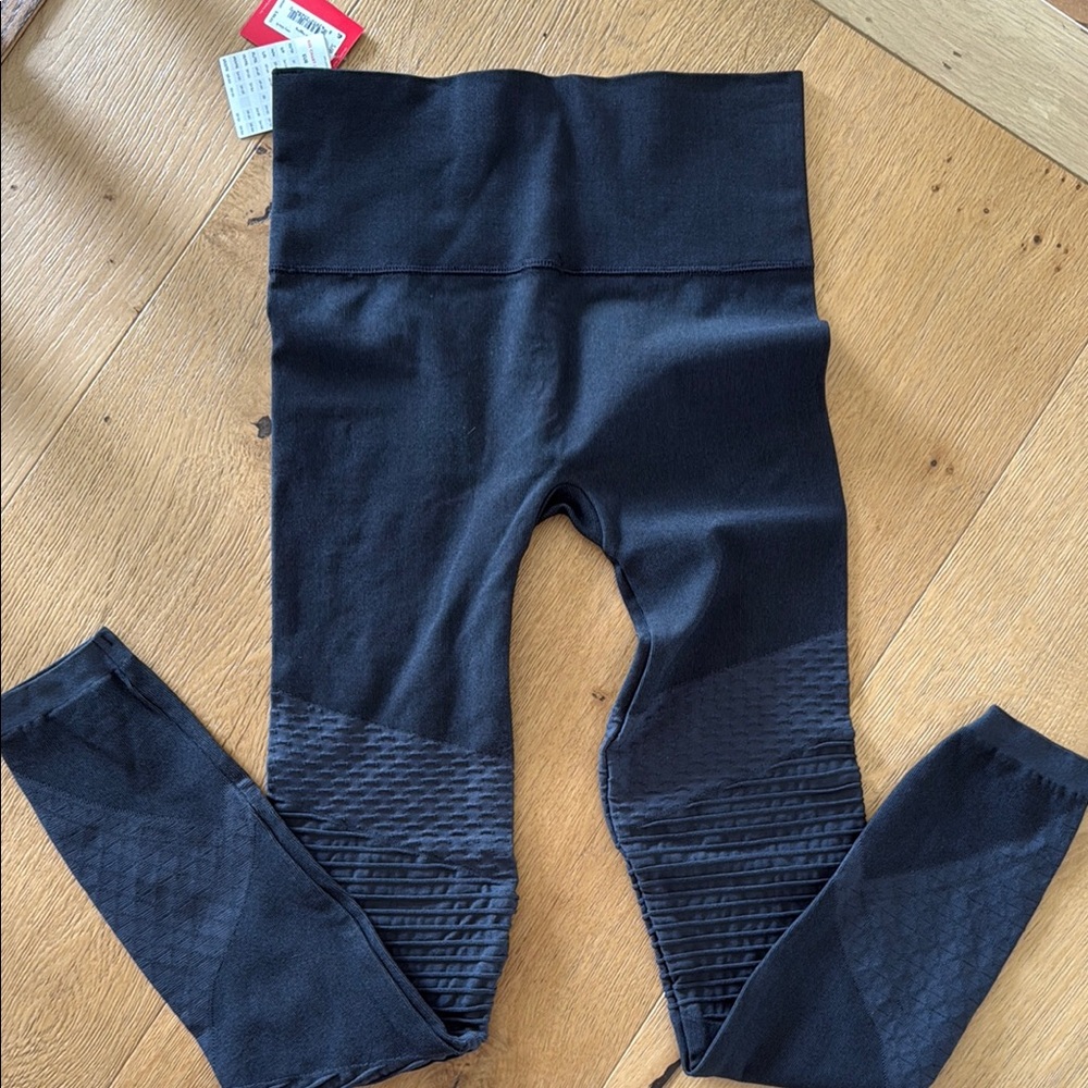 SPANX Black Textured Moto Leggings